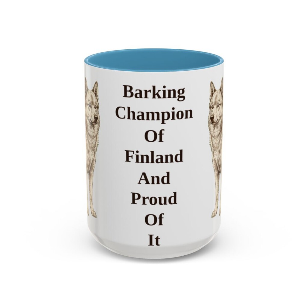 15oz-finnish-spitz-mug-humor-light-blue 15oz Funny Finnish Spitz Mug, Light Blue, front view