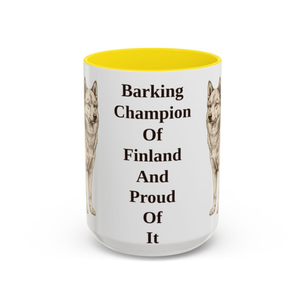 15oz-finnish-spitz-mug-humor-yellow 15oz Funny Finnish Spitz Mug, Yellow, front view