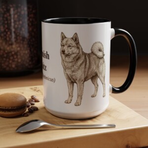 15oz Finnish Spitz Latin Mug, Black, lifestyle photo