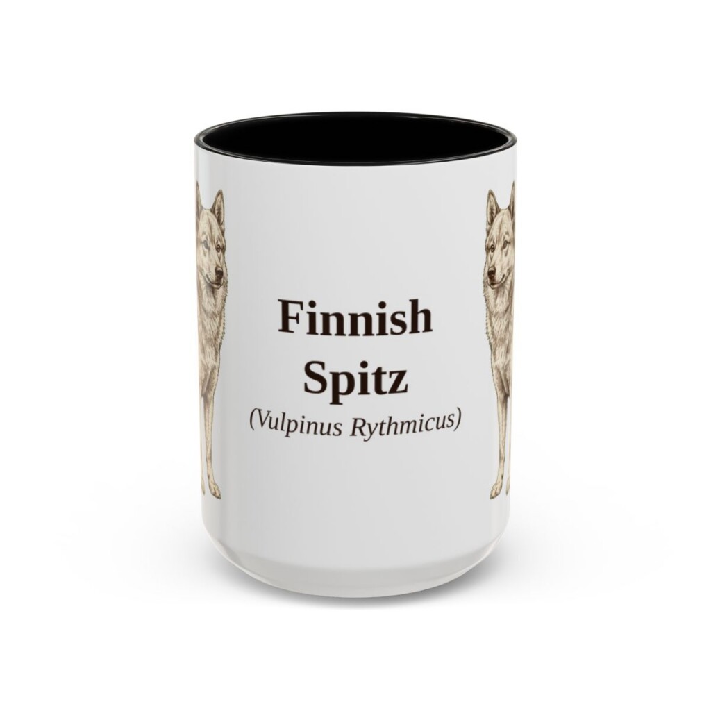 15oz Finnish Spitz Latin Mug, Black, front view