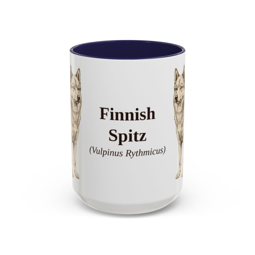 15oz Finnish Spitz Latin Mug, Navy, front view