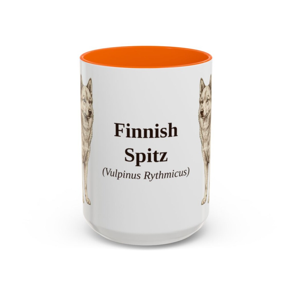15oz Finnish Spitz Latin Mug, Orange, front view