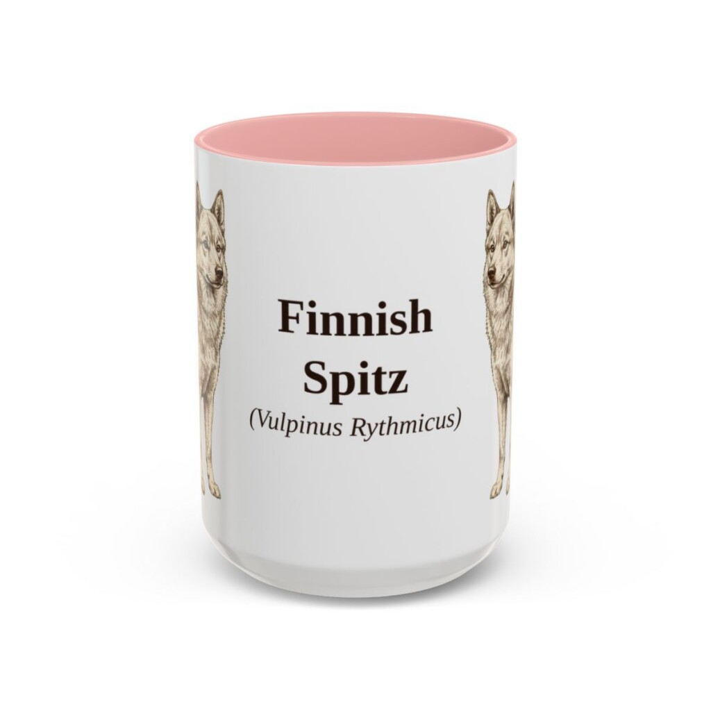 15oz Finnish Spitz Latin Mug, Pink, front view