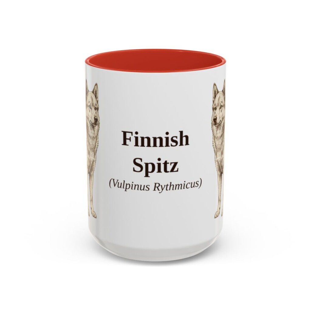 15oz Finnish Spitz Latin Mug, Red, front view