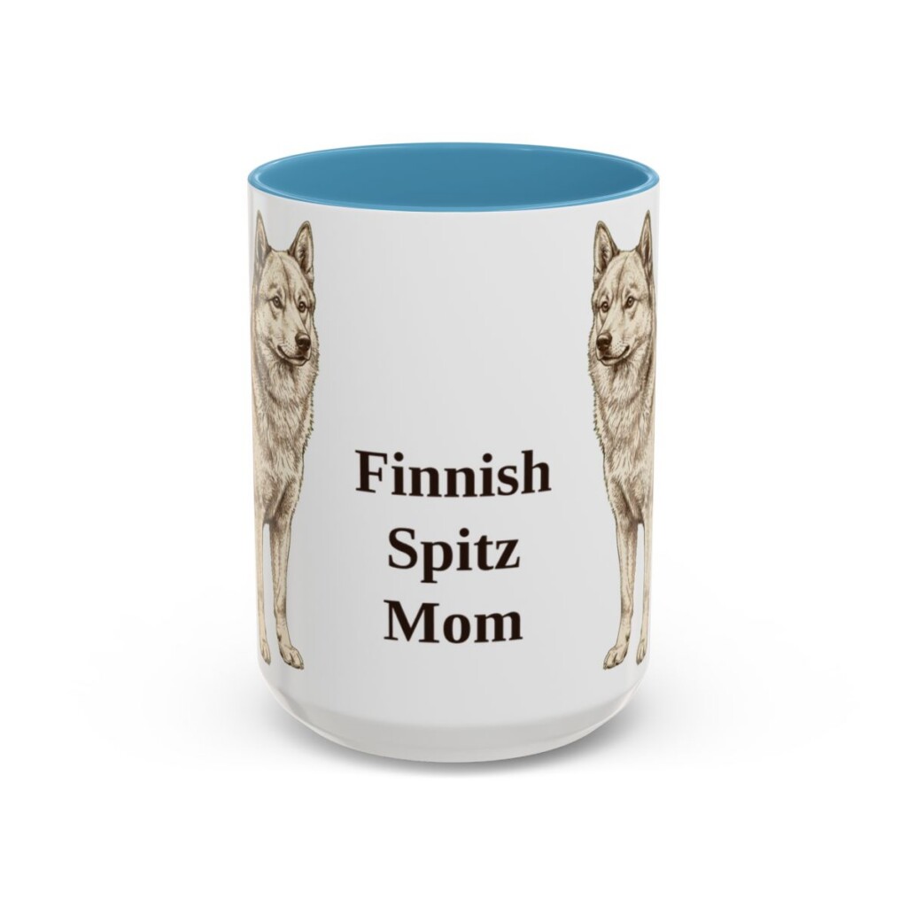 15oz Finnish Spitz Dog Mom Mug, Light Blue, front view
