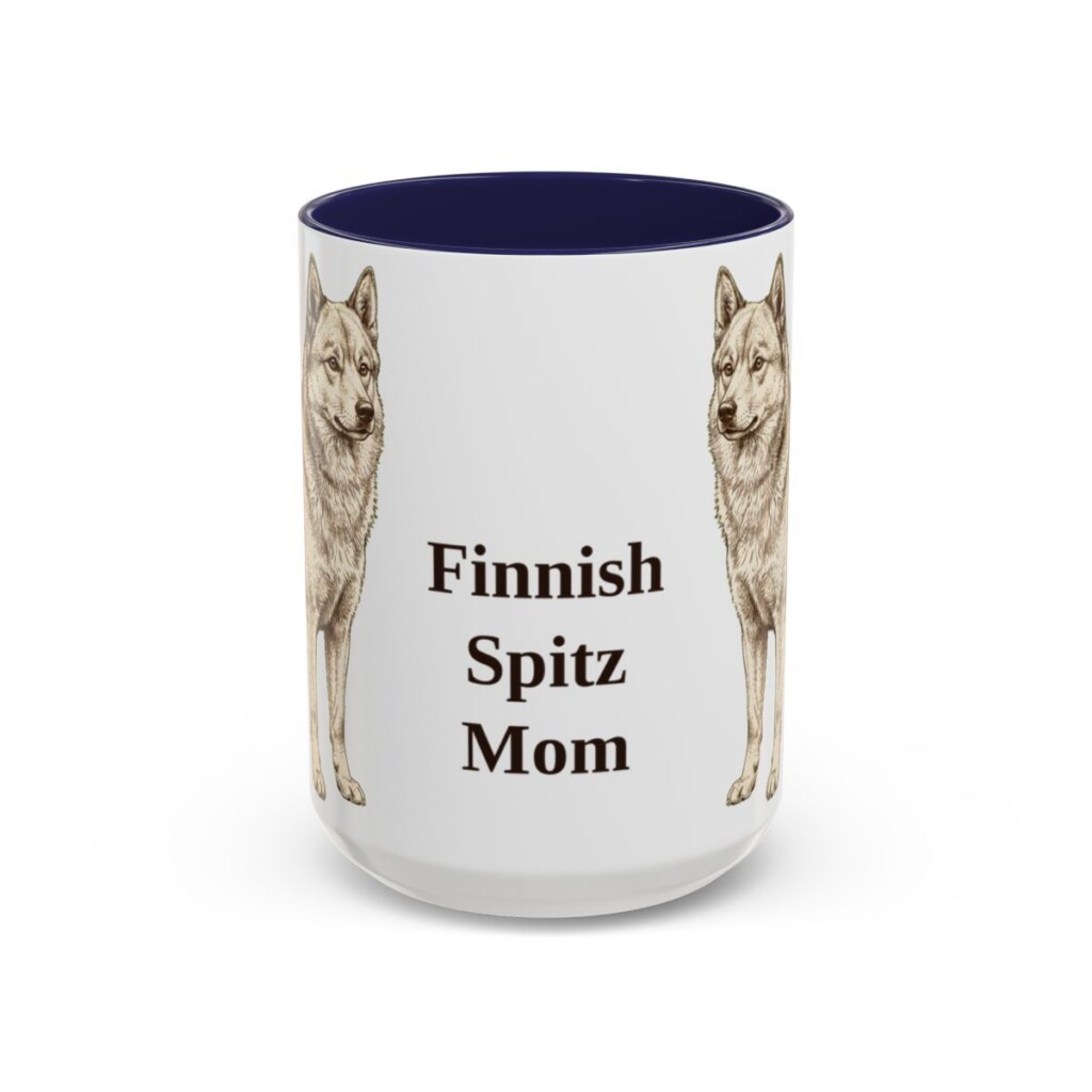 15oz Finnish Spitz Dog Mom Mug, Navy, front view