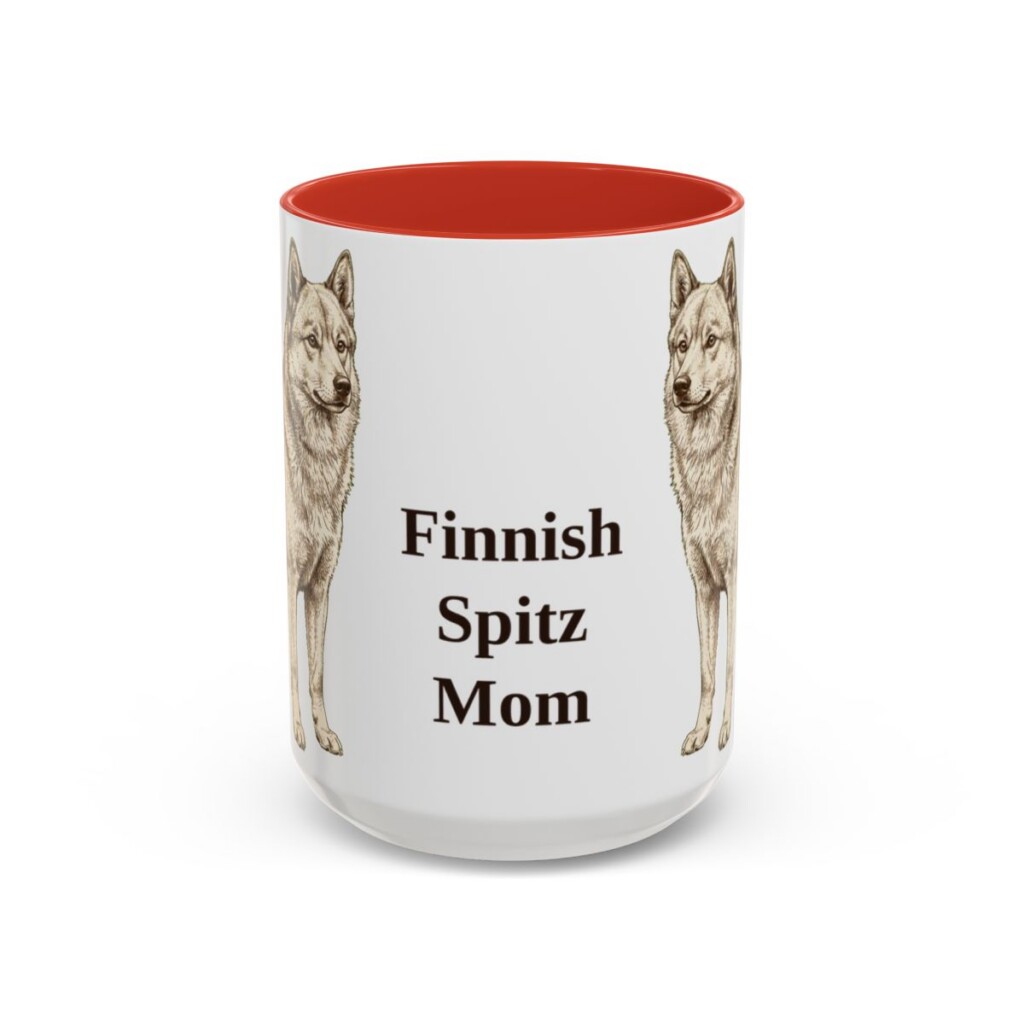 15oz Finnish Spitz Dog Mom Mug, Red, front view