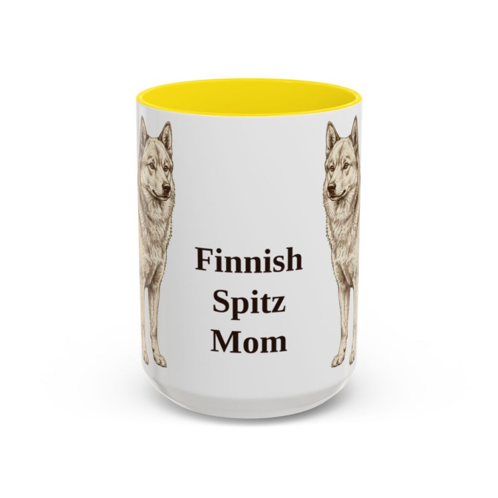 15oz Finnish Spitz Dog Mom Mug, Yellow, front view