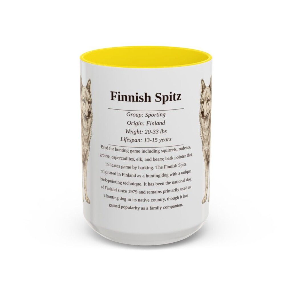 15oz Finnish Spitz Mug, Yellow, front view