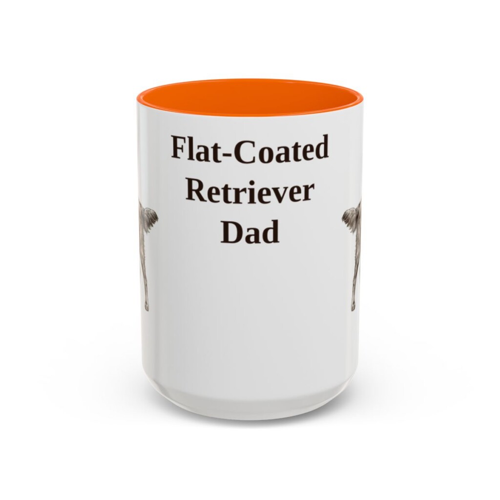 15oz-flat-coated-retriever-mug-dad-orange 15oz Flat-Coated Retriever Dog Dad Mug, Orange, front view