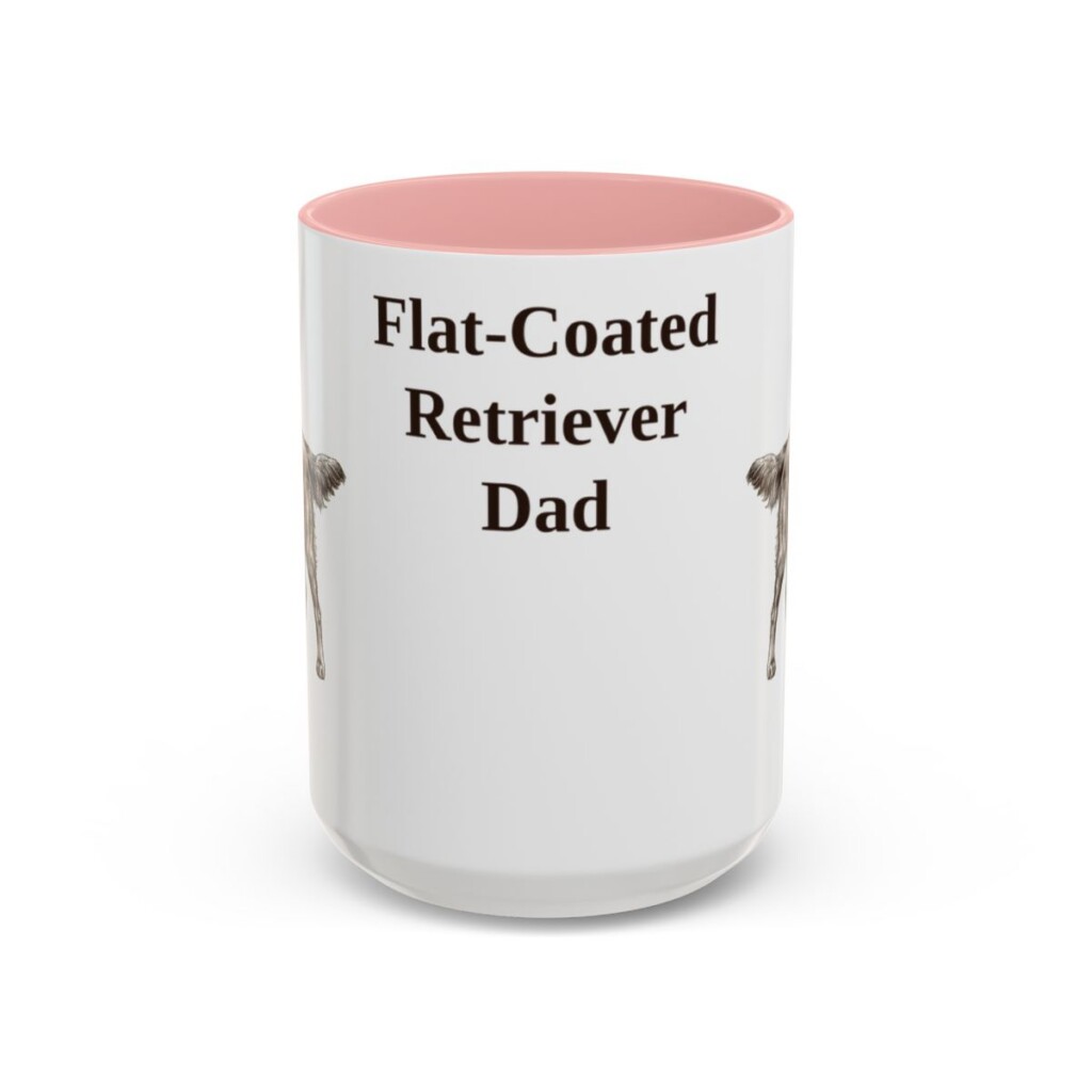 15oz-flat-coated-retriever-mug-dad-pink 15oz Flat-Coated Retriever Dog Dad Mug, Pink, front view