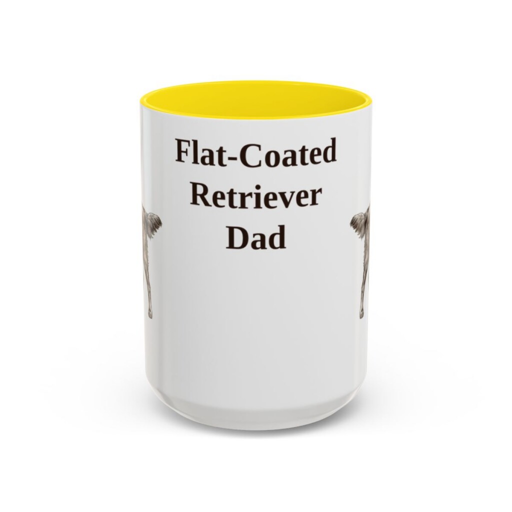 15oz-flat-coated-retriever-mug-dad-yellow 15oz Flat-Coated Retriever Dog Dad Mug, Yellow, front view