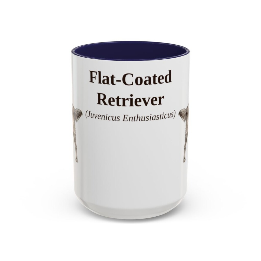 15oz-flat-coated-retriever-mug-latin-navy 15oz Flat-Coated Retriever Latin Mug, Navy, front view