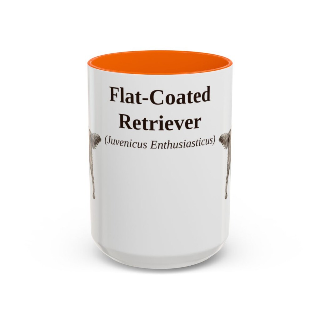 15oz-flat-coated-retriever-mug-latin-orange 15oz Flat-Coated Retriever Latin Mug, Orange, front view