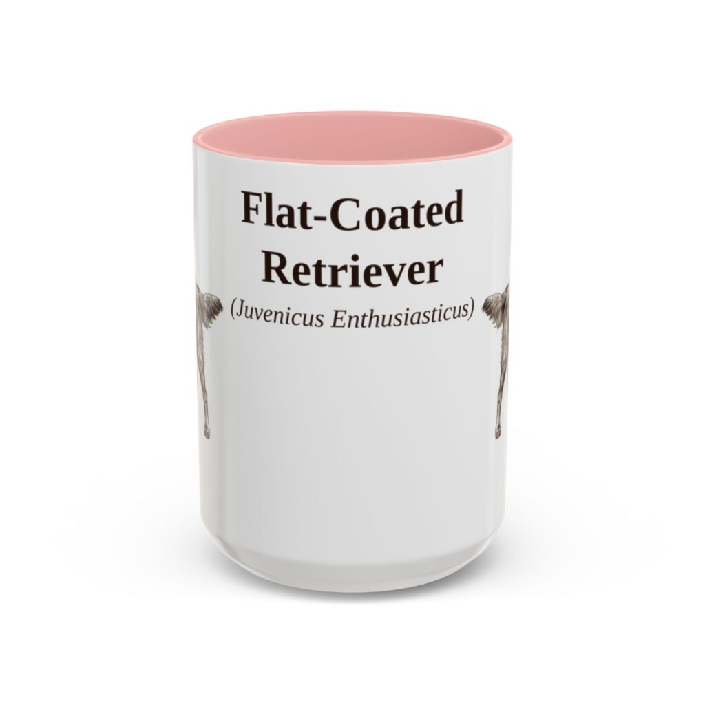 15oz-flat-coated-retriever-mug-latin-pink 15oz Flat-Coated Retriever Latin Mug, Pink, front view