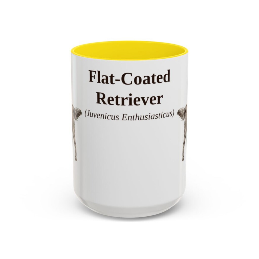 15oz-flat-coated-retriever-mug-latin-yellow 15oz Flat-Coated Retriever Latin Mug, Yellow, front view