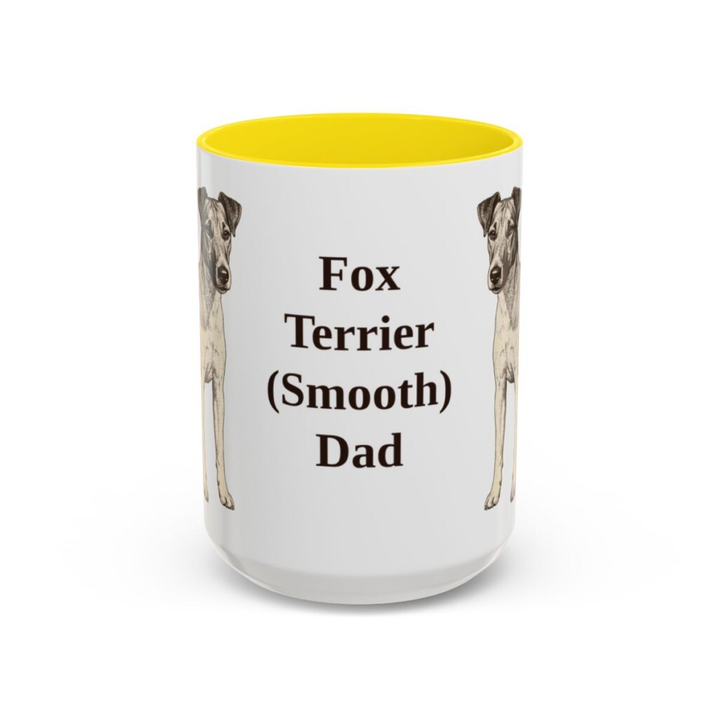 15oz Fox Terrier (Smooth) Dog Dad Mug, Yellow, front view