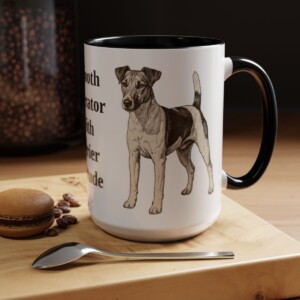 15oz Funny Fox Terrier (Smooth) Mug, Black, lifestyle photo