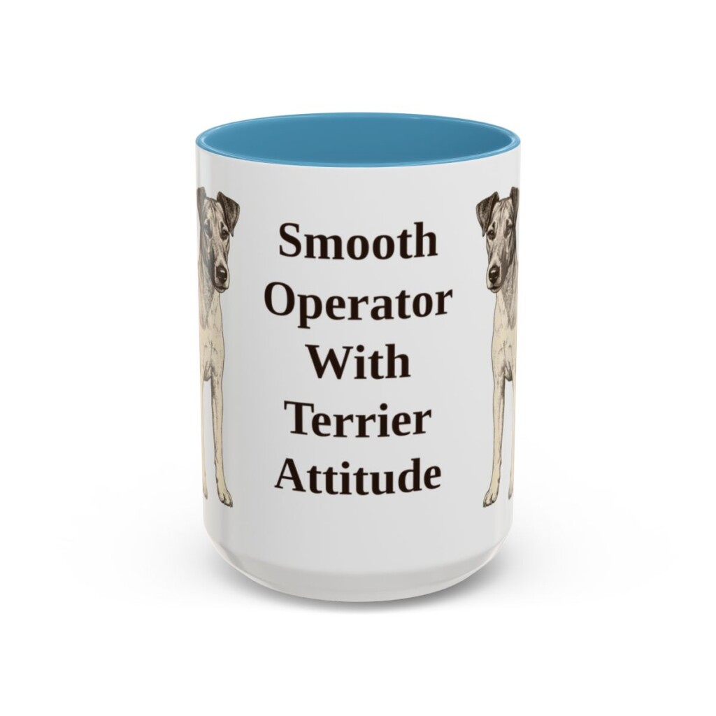 15oz Funny Fox Terrier (Smooth) Mug, Light Blue, front view