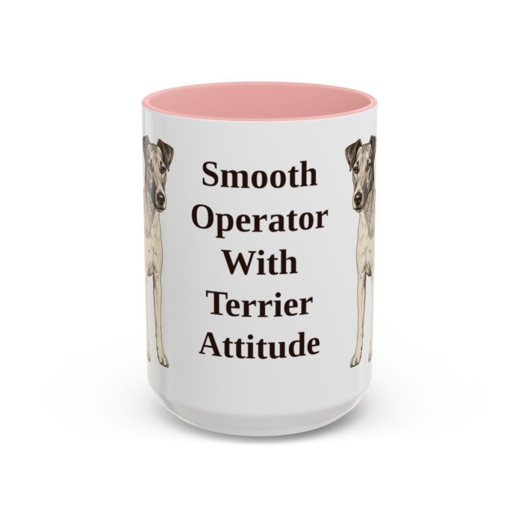 15oz Funny Fox Terrier (Smooth) Mug, Pink, front view
