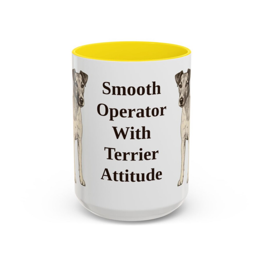 15oz Funny Fox Terrier (Smooth) Mug, Yellow, front view