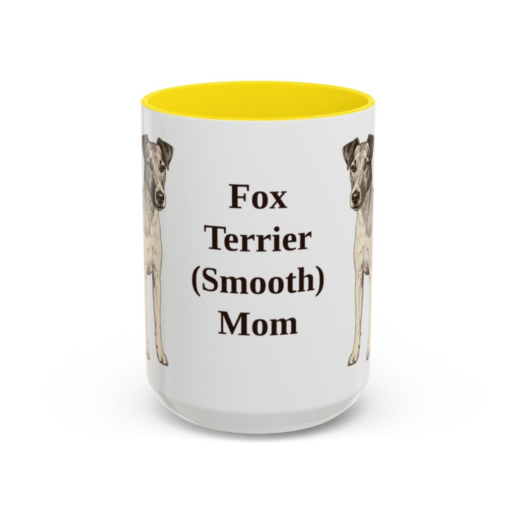 15oz Fox Terrier (Smooth) Dog Mom Mug, Yellow, front view