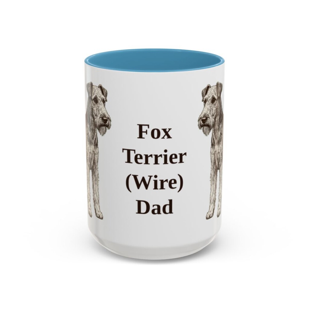 15oz Fox Terrier (Wire) Dog Dad Mug, Light Blue, front view