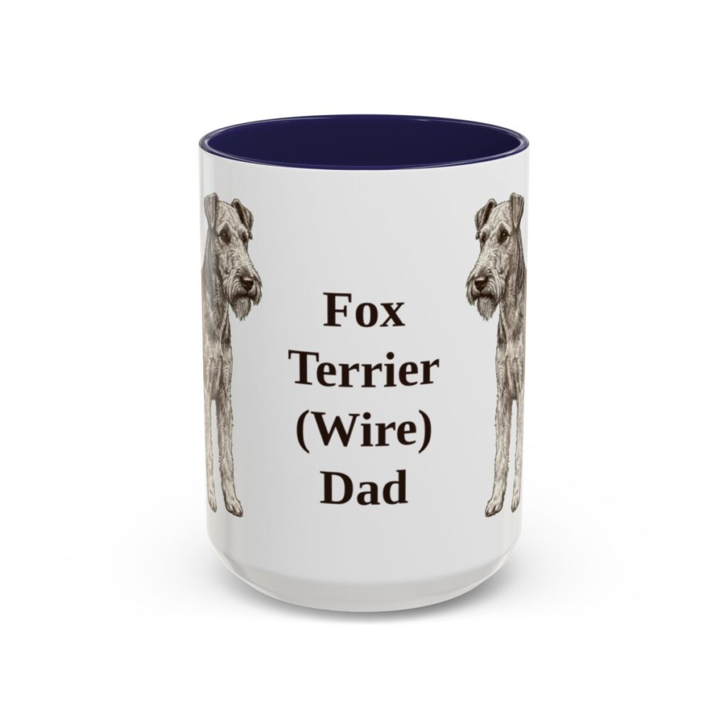 15oz Fox Terrier (Wire) Dog Dad Mug, Navy, front view