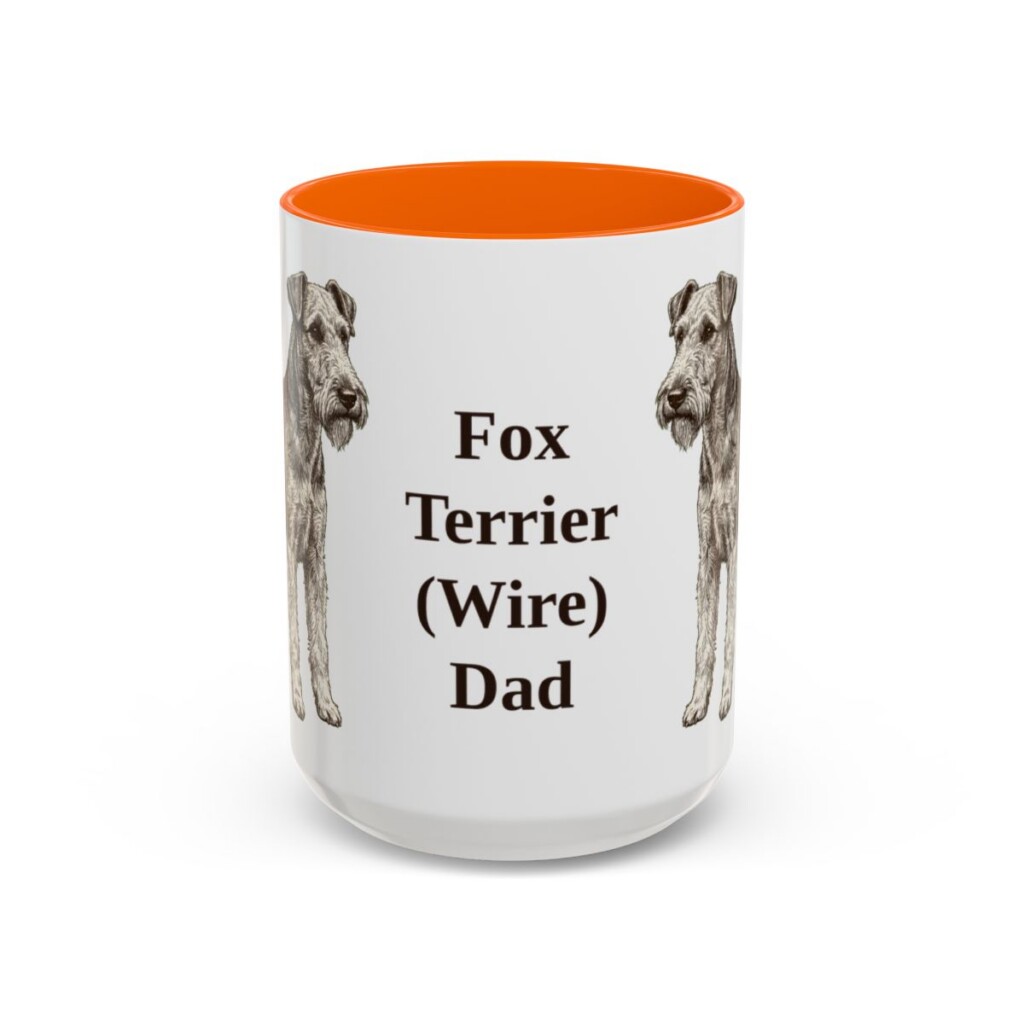 15oz Fox Terrier (Wire) Dog Dad Mug, Orange, front view