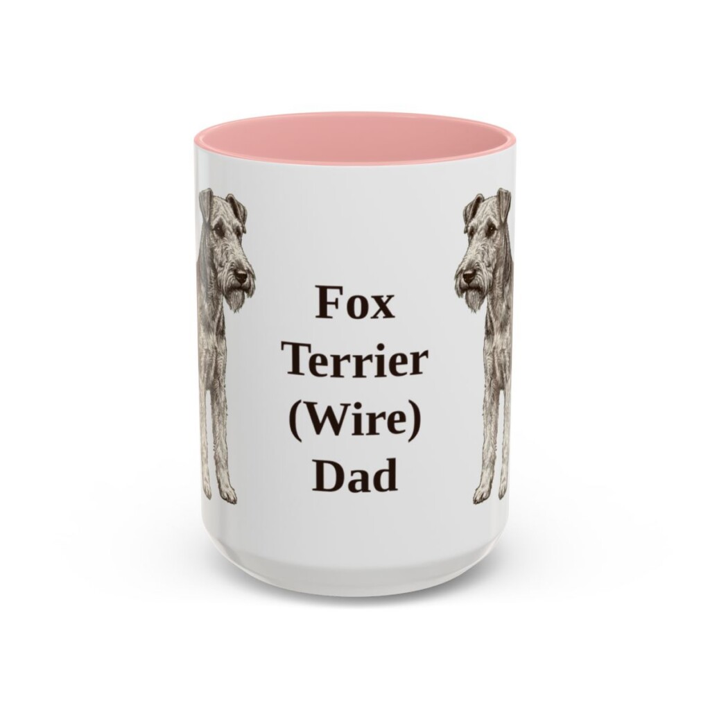 15oz Fox Terrier (Wire) Dog Dad Mug, Pink, front view