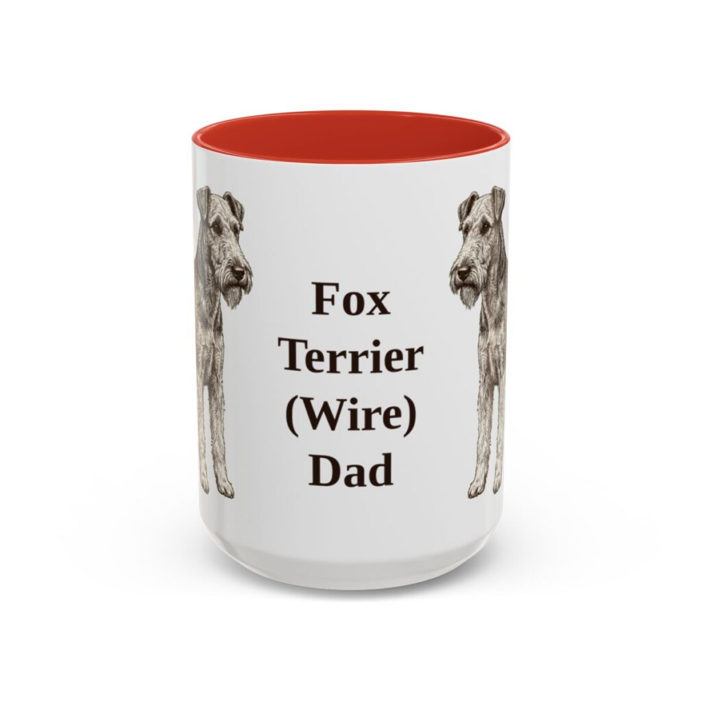 15oz Fox Terrier (Wire) Dog Dad Mug, Red, front view