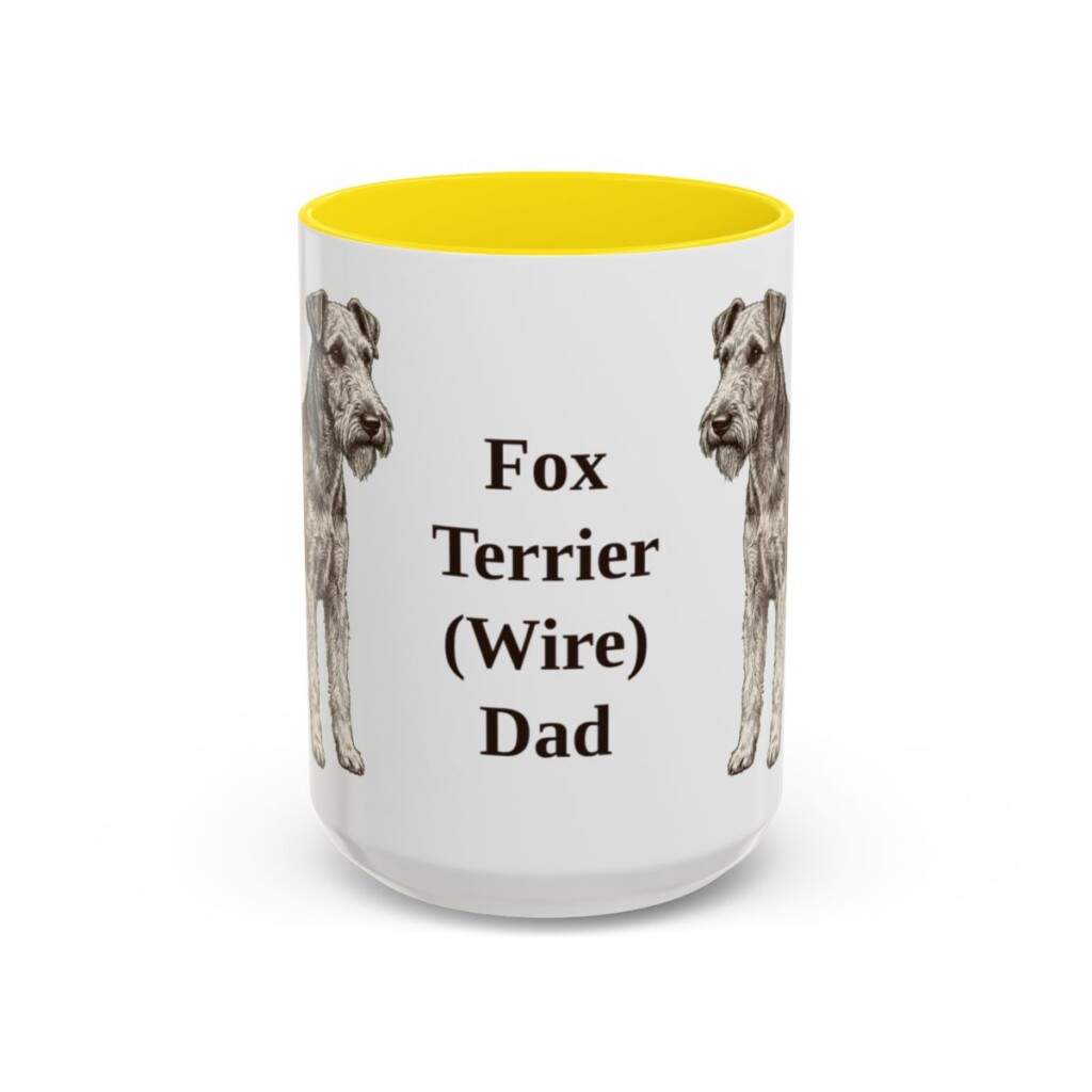 15oz Fox Terrier (Wire) Dog Dad Mug, Yellow, front view