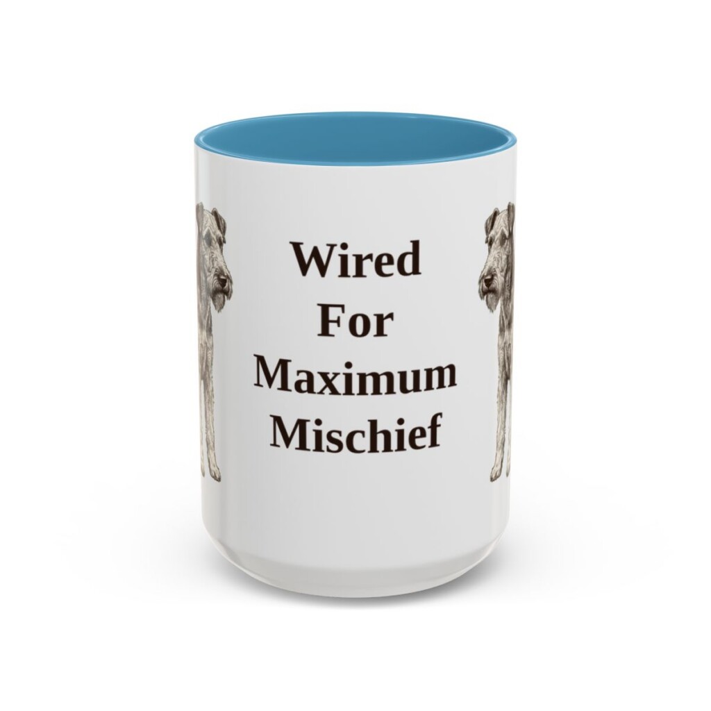 15oz Funny Fox Terrier (Wire) Mug, Light Blue, front view