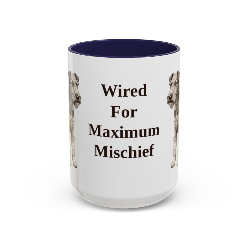 15oz Funny Fox Terrier (Wire) Mug, Navy, front view