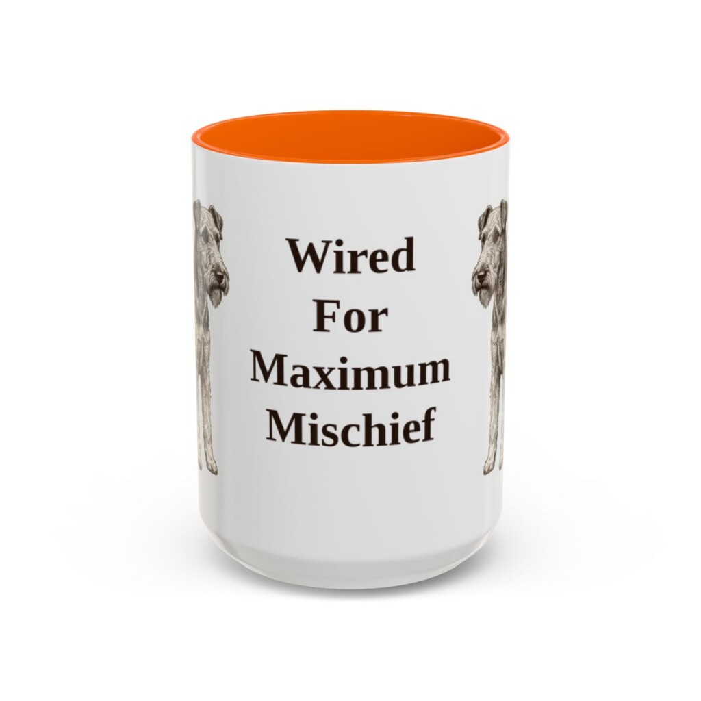 15oz Funny Fox Terrier (Wire) Mug, Orange, front view