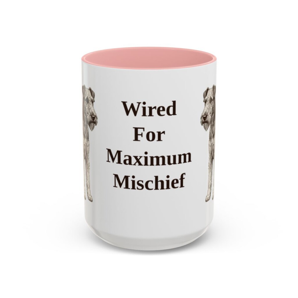 15oz Funny Fox Terrier (Wire) Mug, Pink, front view