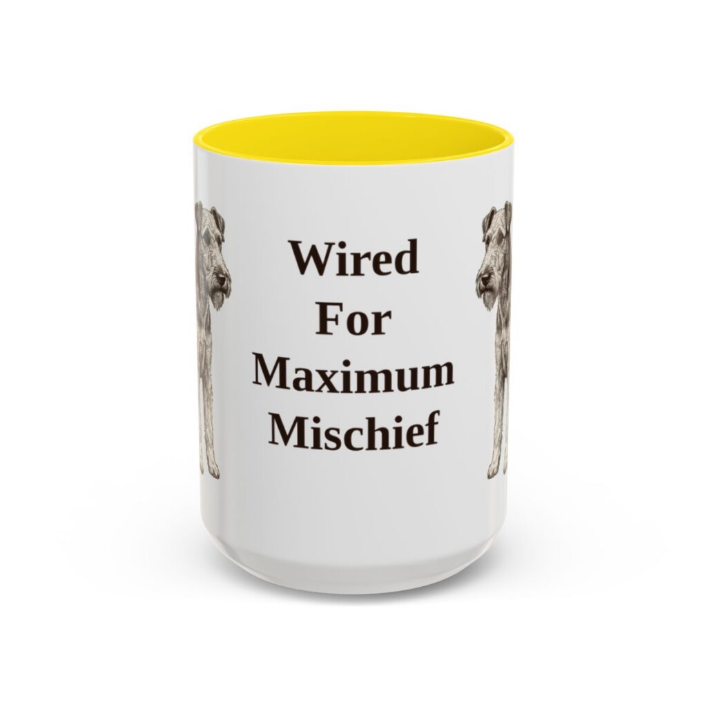 15oz Funny Fox Terrier (Wire) Mug, Yellow, front view
