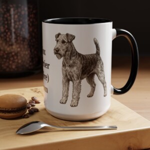 15oz Fox Terrier (Wire) Dog Mom Mug, Black, lifestyle photo