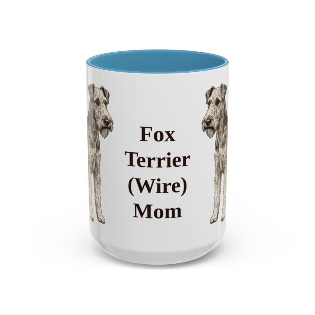 15oz Fox Terrier (Wire) Dog Mom Mug, Light Blue, front view