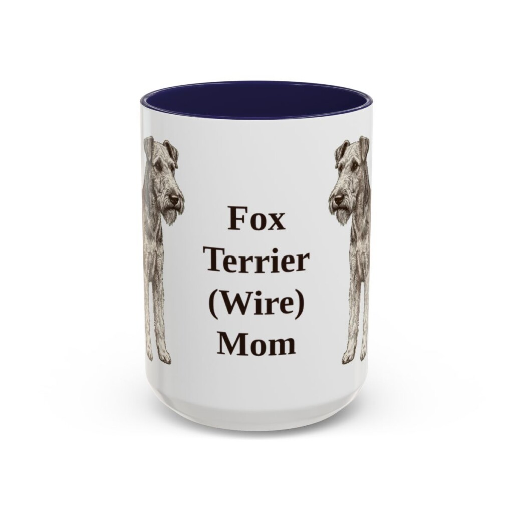 15oz Fox Terrier (Wire) Dog Mom Mug, Navy, front view