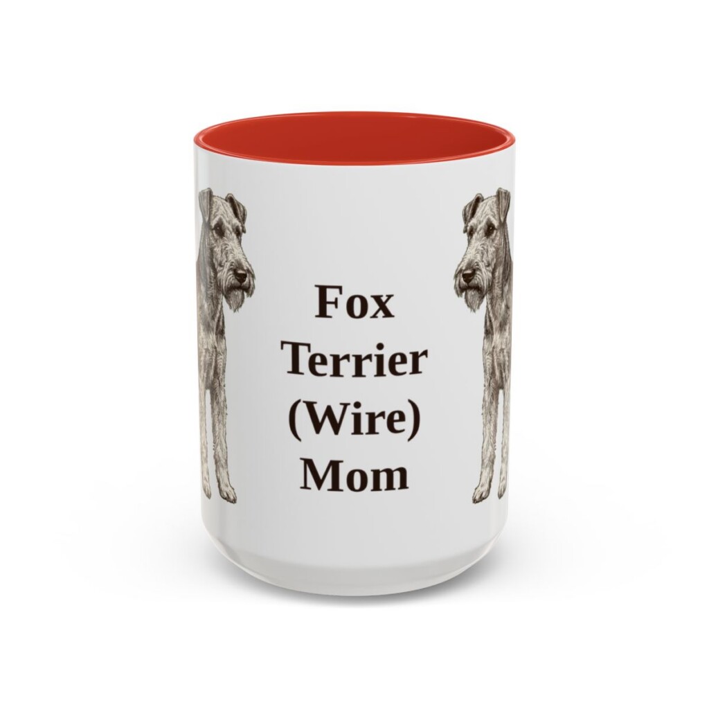 15oz Fox Terrier (Wire) Dog Mom Mug, Red, front view