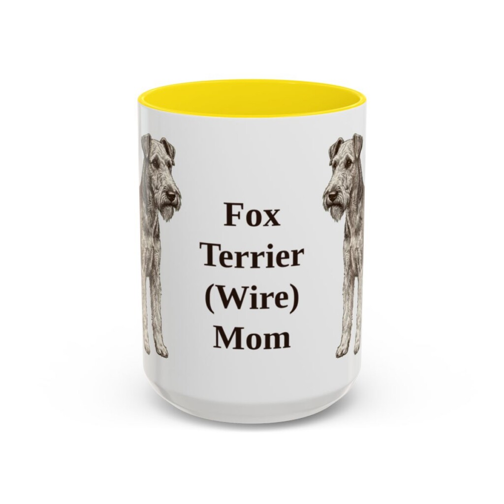 15oz Fox Terrier (Wire) Dog Mom Mug, Yellow, front view