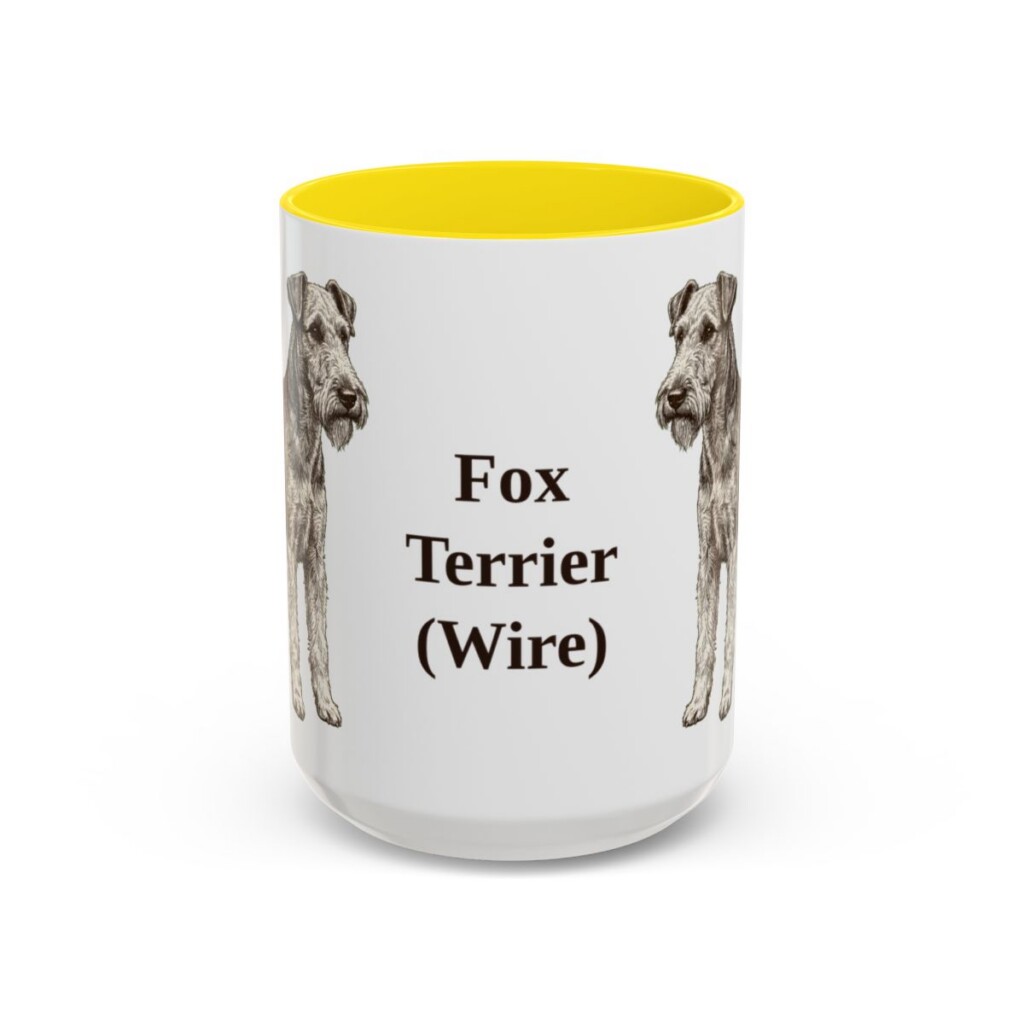 15oz Fox Terrier (Wire) Mug, Yellow, front view