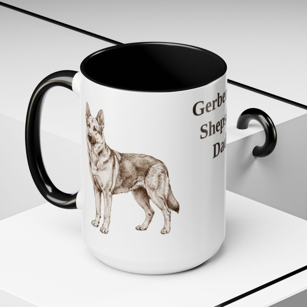 15oz Gerberian Shepsky Dog Dad Mug, Black, lifestyle photo