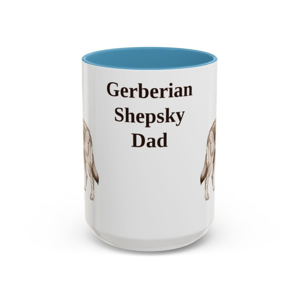 15oz Gerberian Shepsky Dog Dad Mug, Light Blue, front view