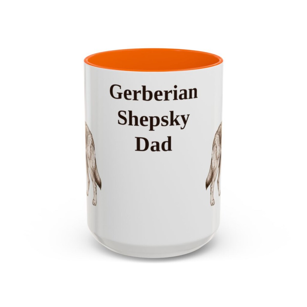 15oz Gerberian Shepsky Dog Dad Mug, Orange, front view