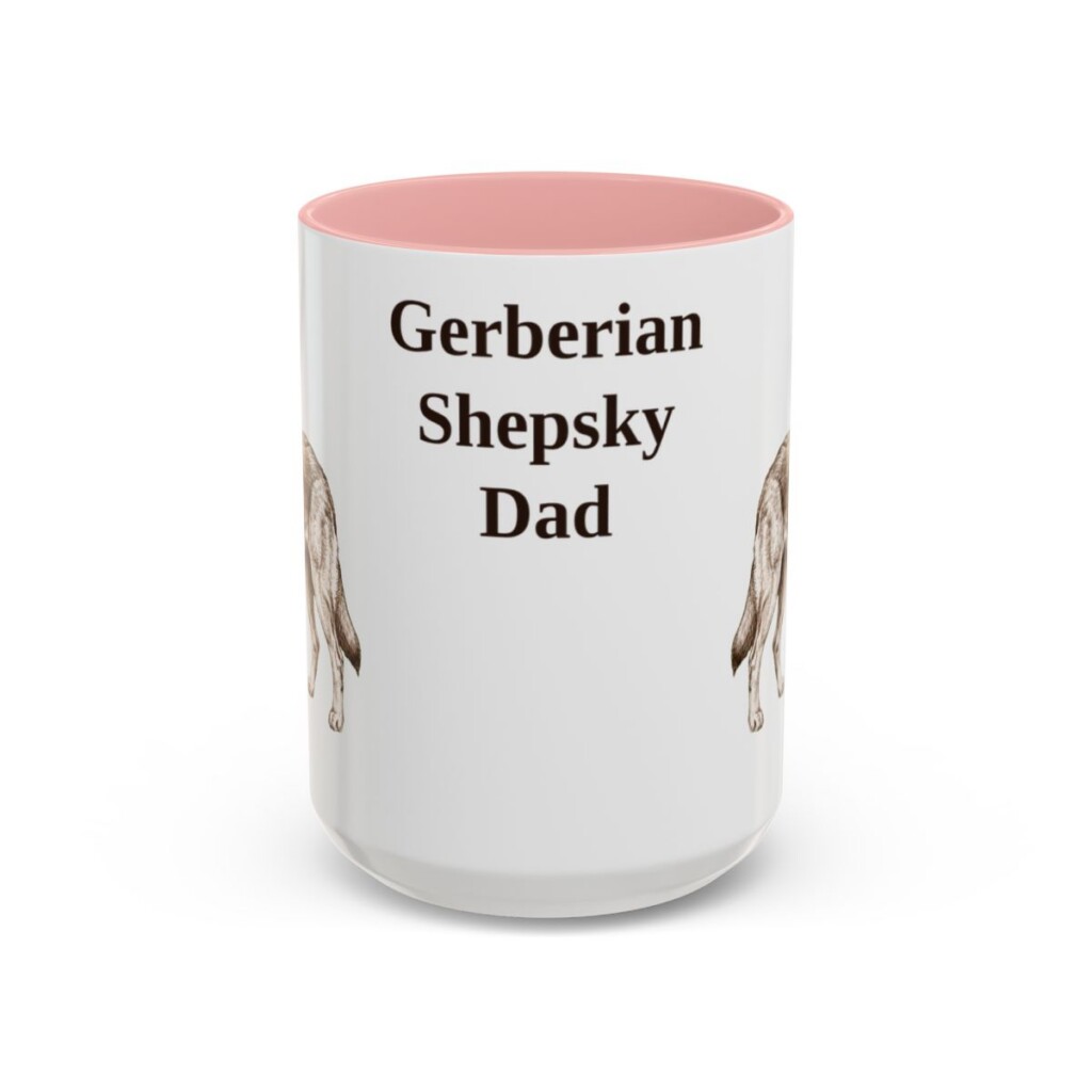 15oz Gerberian Shepsky Dog Dad Mug, Pink, front view