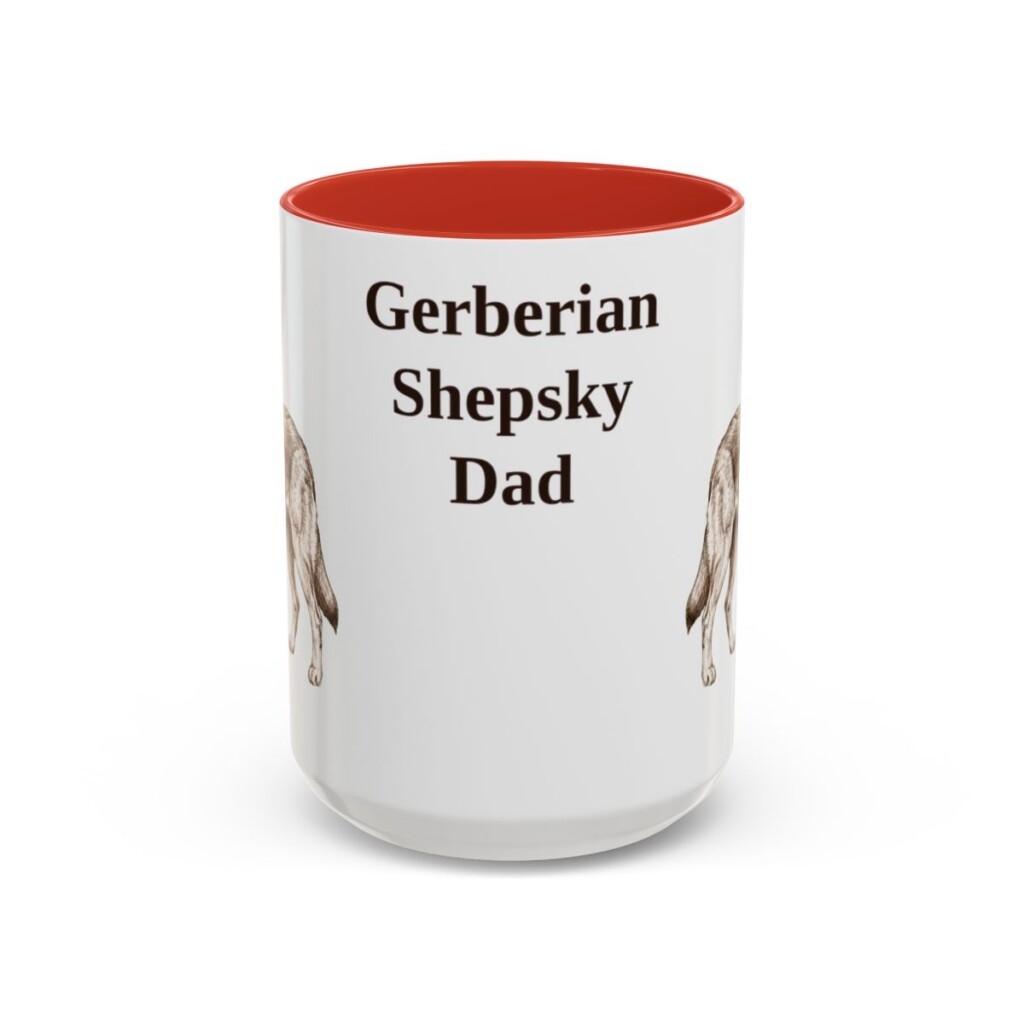 15oz Gerberian Shepsky Dog Dad Mug, Red, front view
