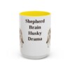 15oz Funny Gerberian Shepsky Mug, Yellow, front view