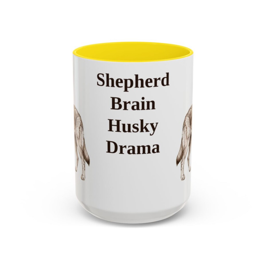 15oz Funny Gerberian Shepsky Mug, Yellow, front view